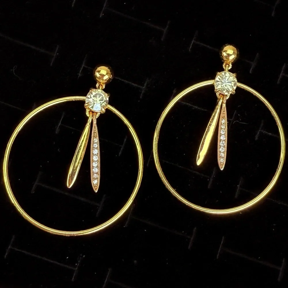 Vintage goldtone clear center bling J.Crew pierced earrings